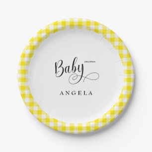 Sweet Yellow Gingham Baby Dusche Pappteller
