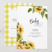 Sweet Yellow Gingham Sunflower Baby Dusche II Einladung (Vorne/Hinten)
