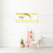 Sweet Yellow Gingham Sunflower Baby Dusche Willkom Banner (Insitu)
