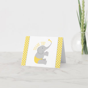Sweet Yellow Grey Elephant Baby Dusche Vielen Dank Dankeskarte