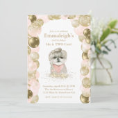 Sweet Yorkie Zwei Niedliche Rose Gold Ballon Gebur Einladung (Stehend Vorderseite)