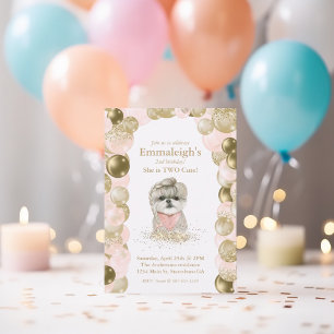 Sweet Yorkie Zwei Niedliche Rose Gold Ballon Gebur Einladung