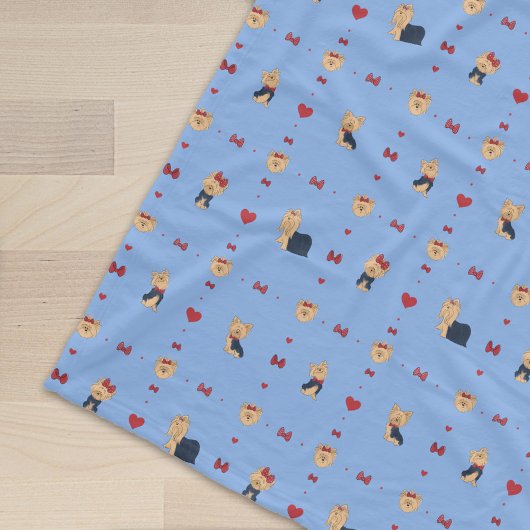 Sweet Yorkies Bows and Hearts - Blue - Fleecedecke