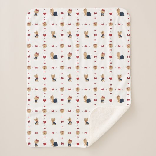 Sweet Yorkies Bows and Hearts - White - Sherpadecke (Vorderseite)