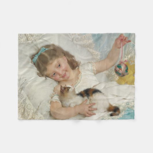 Sweet Young Girl Playing with your Pet Cat (Munier Fleecedecke (Vorderseite (Horizontal))