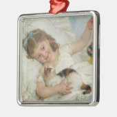 Sweet Young Girl Playing with your Pet Cat (Munier Ornament Aus Metall (Links)