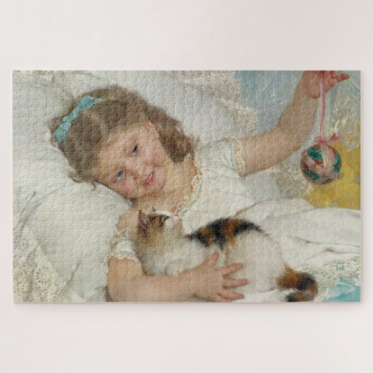Sweet Young Girl Playing with your Pet Cat (Munier Puzzle (Horizontal)