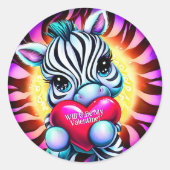 Sweet Zebra Valentine Runder Aufkleber (Vorderseite)