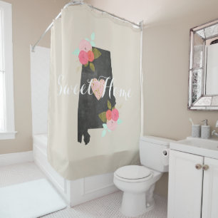Sweet Zuhause Alabama Staat Aquarell Floral & Herz Duschvorhang