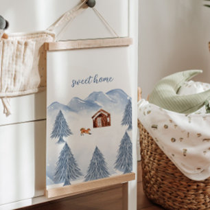 Sweet Zuhause Winter Mountain Kinderzimmer Wanddek Wandteppich Mit Holzrahmen