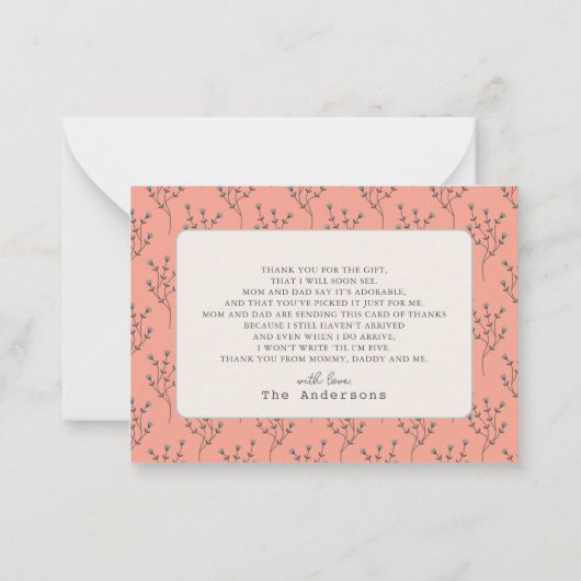 Sweeter als Pie Pink Baby Dusche Danke Mitteilungskarte (Rückseite)