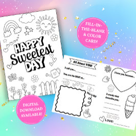 Sweetest Day Coloring Card: Fill-in-the-Blank Karte