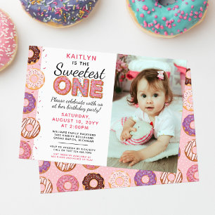 SWEETEST EIN Pink Iced Donuts Erstes Geburtstags-F Einladung