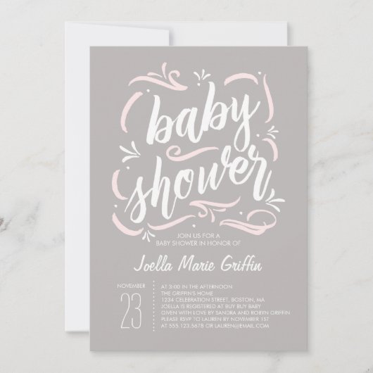 Sweetest Gray and Pink Baby Shower Einladung (Vorderseite)
