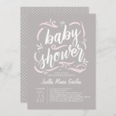 Sweetest Gray and Pink Baby Shower Einladung (Vorne/Hinten)