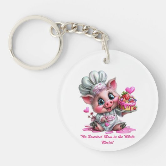 Sweetest Mom Pig Chef Keychain Schlüsselanhänger (Vorderseite)