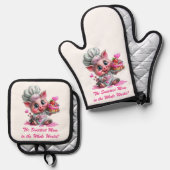 Sweetest Mom Pig Chef Oven Mitts & Pot Holder Set (Vorderseite/Rückseite)
