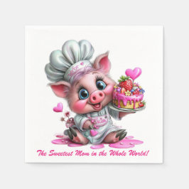 Sweetest Mom Pig Chef Party Napkins Serviette