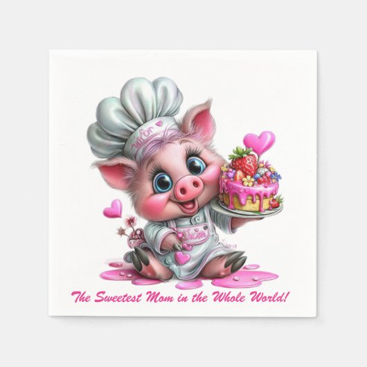 Sweetest Mom Pig Chef Party Napkins Serviette (Vorderseite)