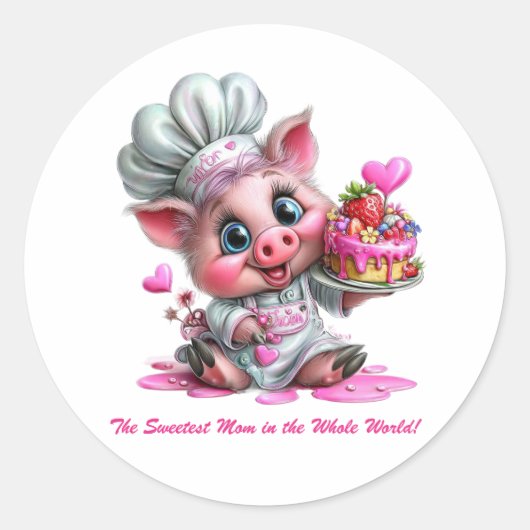 Sweetest Mom Pig Chef Sticker (Vorderseite)