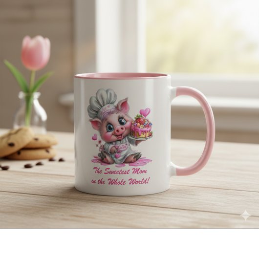 Sweetest Mom Pig Chef Two-Tone Coffee Mug Tasse