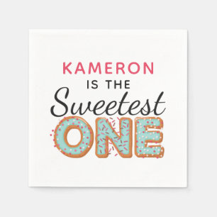 SWEETEST ONE Blue Iced Donuts Baby First Birthday Serviette