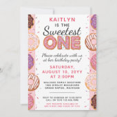 SWEETEST ONE Pink Iced Donuts Baby First Birthday Einladung (Vorderseite)