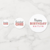 SWEETEST ONE Pink Iced Donuts Baby First Birthday Konfetti (Vorderseiten)