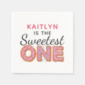 SWEETEST ONE Pink Iced Donuts Baby First Birthday Serviette (Vorderseite)