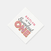 SWEETEST ONE Pink Iced Donuts Baby First Birthday Serviette (Ecke)