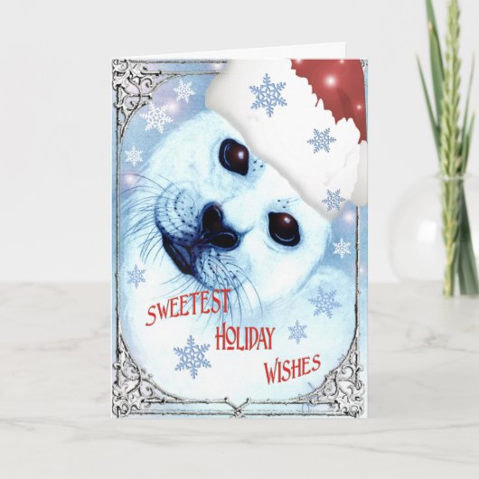 Sweetest Seal Holiday Wishes Feiertagskarte (Vorderseite)