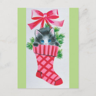 Sweetest Vintage Christmas Kitten in einem Strumpf Feiertagspostkarte