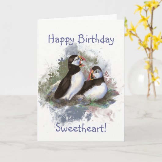 Sweetheart Birthday Watercolor Puffle Couple Karte (Gelbe Blume)