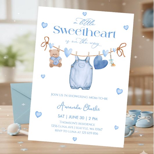 Sweetheart  blue Boy baby shower Einladung