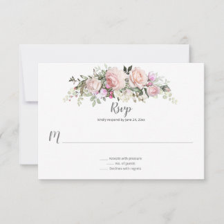 Sweetheart Blush Bloral Bouquet Pale Pink Back RSVP Karte