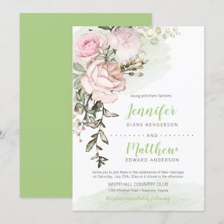 Sweetheart Blush Bloral Drop auf Grüne Hochzeit Einladung