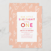 Sweetheart Button Herz Valentinstag 1. Geburtstag Einladung (Vorne/Hinten)