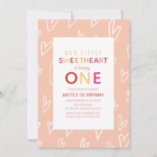 Sweetheart Button Herz Valentinstag 1. Geburtstag Einladung