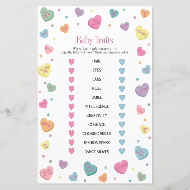 Sweetheart Candy Baby Tracks Baby Shower Game (Vorderseite)
