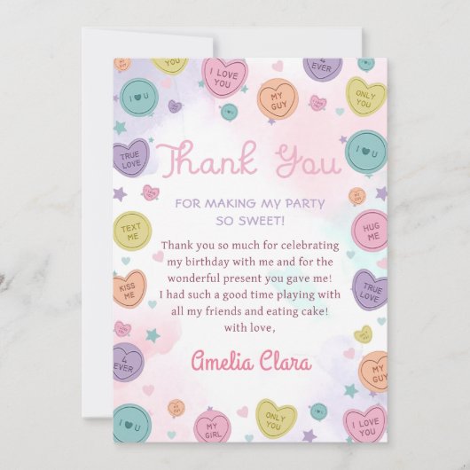 Sweetheart Candy Valentine Birthday Vielen Dank Dankeskarte (Vorderseite)
