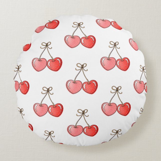 Sweetheart Cherries Rundes Kissen (Vorderseite)