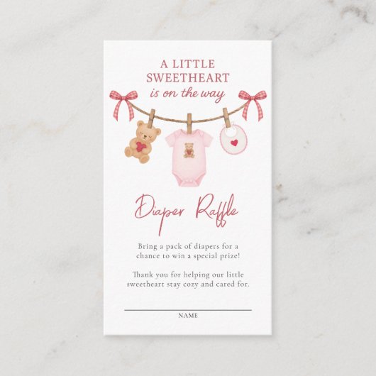 Sweetheart Clothesline Teddy Bear Diaper Raffle Begleitkarte (Vorderseite)