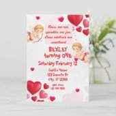 Sweetheart & Cupids 1st Birthday Einladung (Stehend Vorderseite)