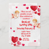 Sweetheart & Cupids 1st Birthday Einladung (Vorne/Hinten)