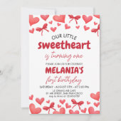 Sweetheart First Birthday Invitation with Hearts Einladung (Vorderseite)