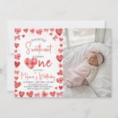 Sweetheart First Birthday Invitation with Photo Einladung (Vorderseite)