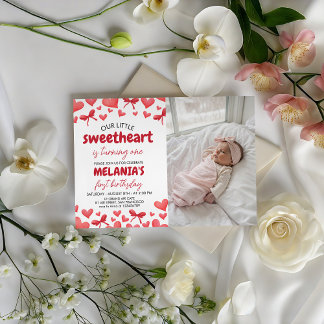Sweetheart First Birthday Invitation with Photo Einladung
