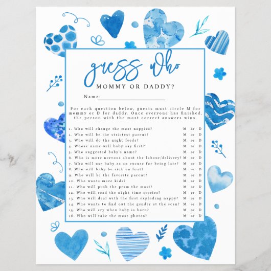 Sweetheart 'Guess Who' Baby Showspiel Flyer (Vorne)