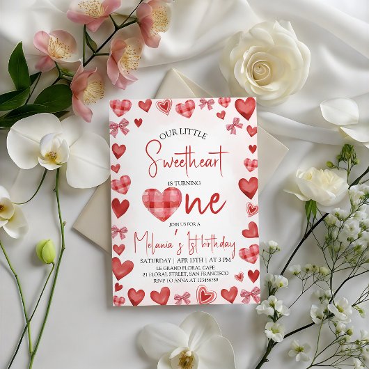 Sweetheart Heart First Birthday Invitation Einladung