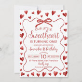 Sweetheart Heart Theme First Birthday Invitation Einladung (Vorderseite)
